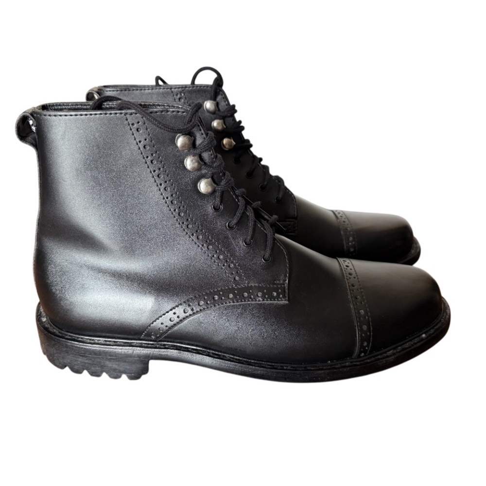 NWOT Damen Frost Paris Black Leather Cap Toe Men's Boots-Size 11